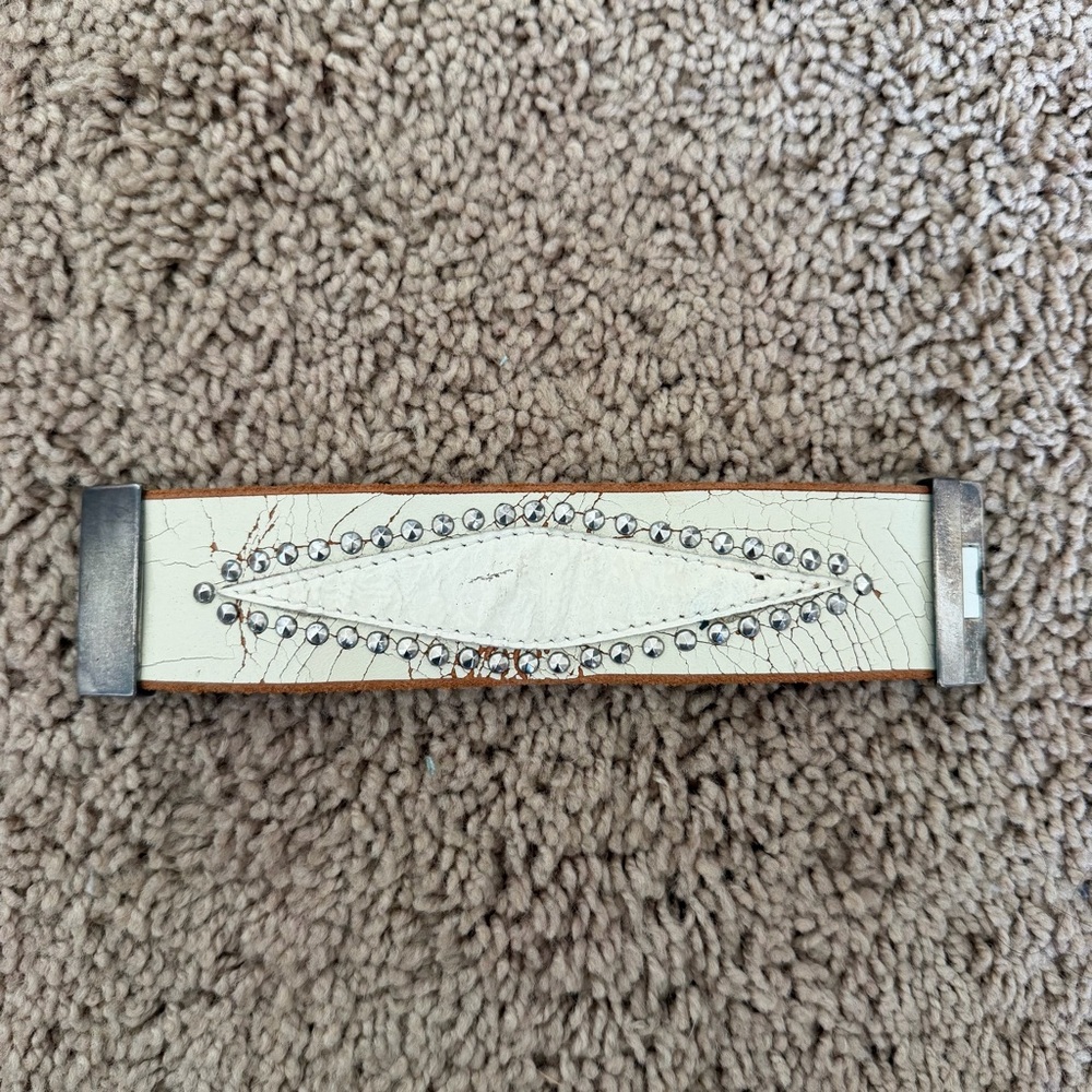Streets Ahead White Crackled Leather Studded Cuff Bracelet Western Boho